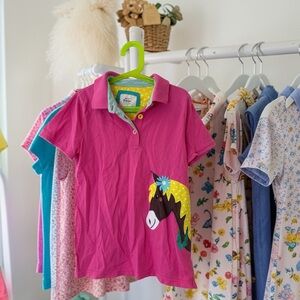 Mini Boden Pink Horse Applique Polo Shirt Girls 11-12Y Preppy Cottagecore